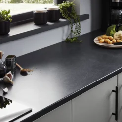 28mm Matt Dark Grey Stone Effect Laminate & Particle Board Post-formed Kitchen Worktop, (L)2400mm -Prime Kitchen 28mm matt dark grey stone effect laminate particle board post formed kitchen worktop l 2400mm3663602636175 01i bq