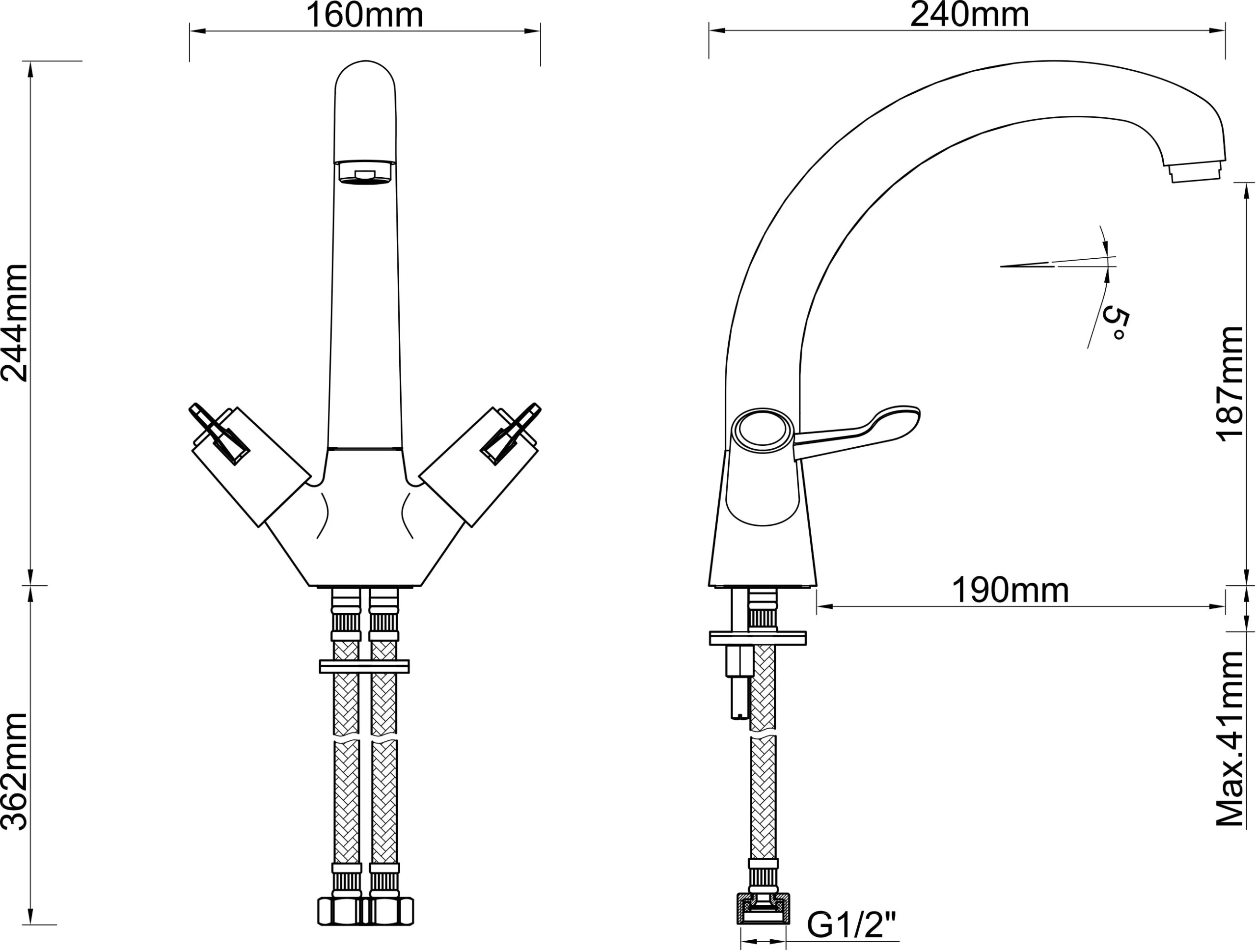 Aubery Chrome Effect Kitchen Monobloc Tap 7 Aubery Chrome Effect Kitchen Monobloc Tap - Image 5