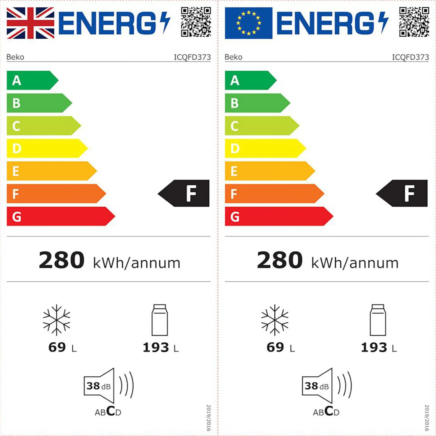 Beko ICQFD373 70:30 Integrated Frost Free Fridge Freezer - White 5 Beko ICQFD373 70:30 Integrated Frost Free Fridge Freezer - White - Image 3