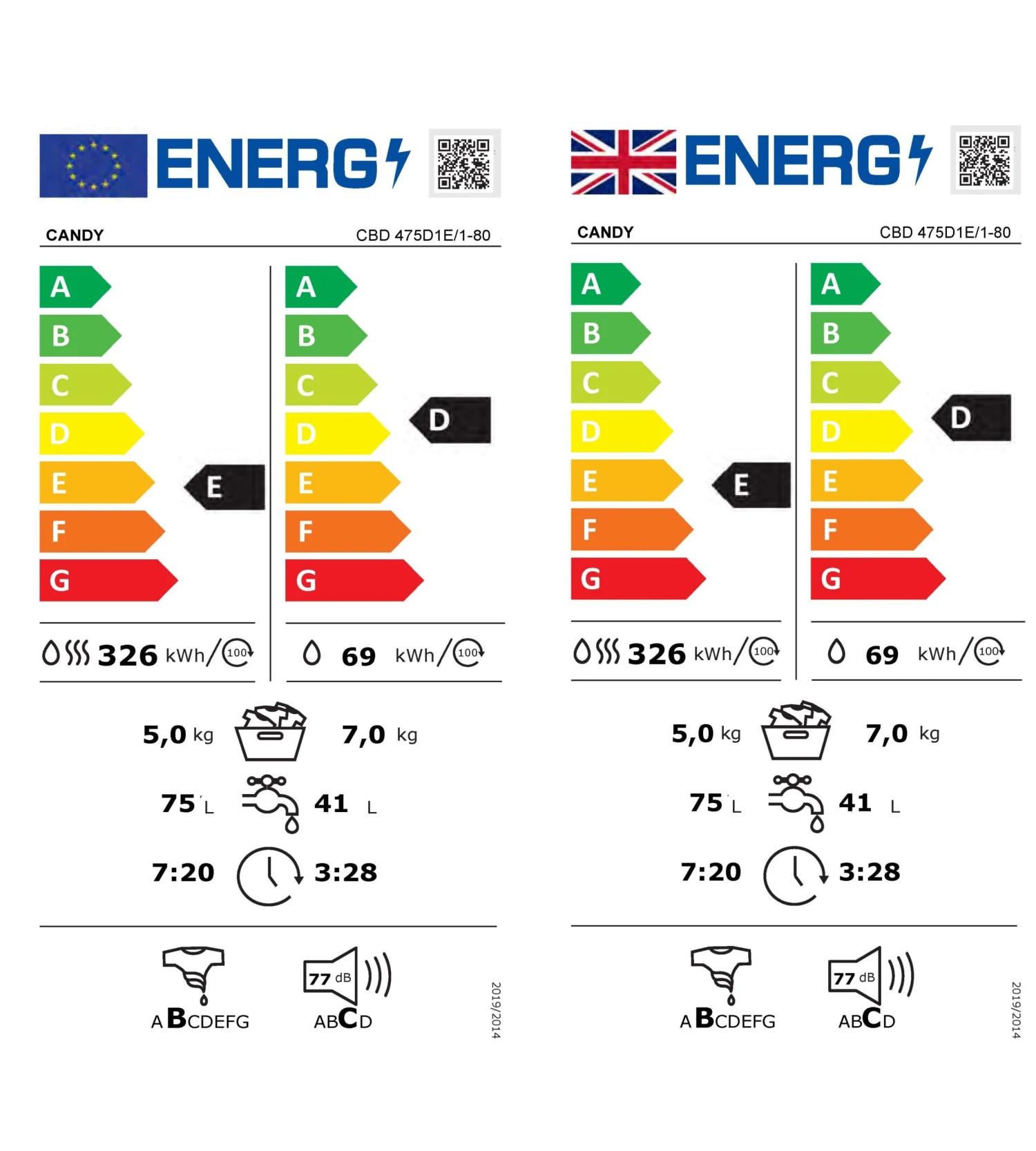 Candy CBD 585D1WE/1-80 8kg/5kg Built-in Condenser Washer Dryer - White 4 Candy CBD 585D1WE/1-80 8kg/5kg Built-in Condenser Washer Dryer - White - Image 2