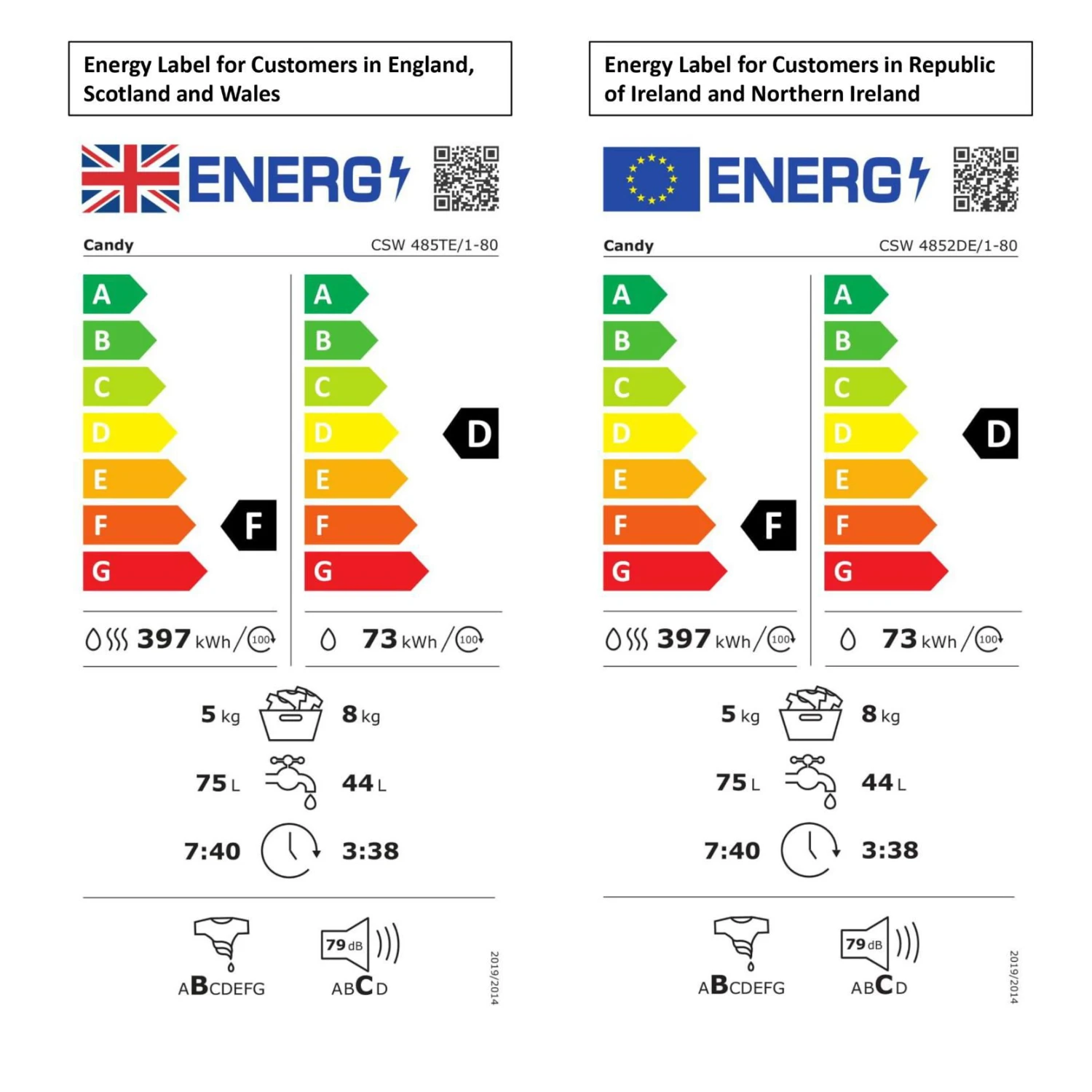 Candy CSW4852DE/1-80 8kg/5kg Freestanding Condenser Washer Dryer - White 4 Candy CSW4852DE/1-80 8kg/5kg Freestanding Condenser Washer Dryer - White - Image 2