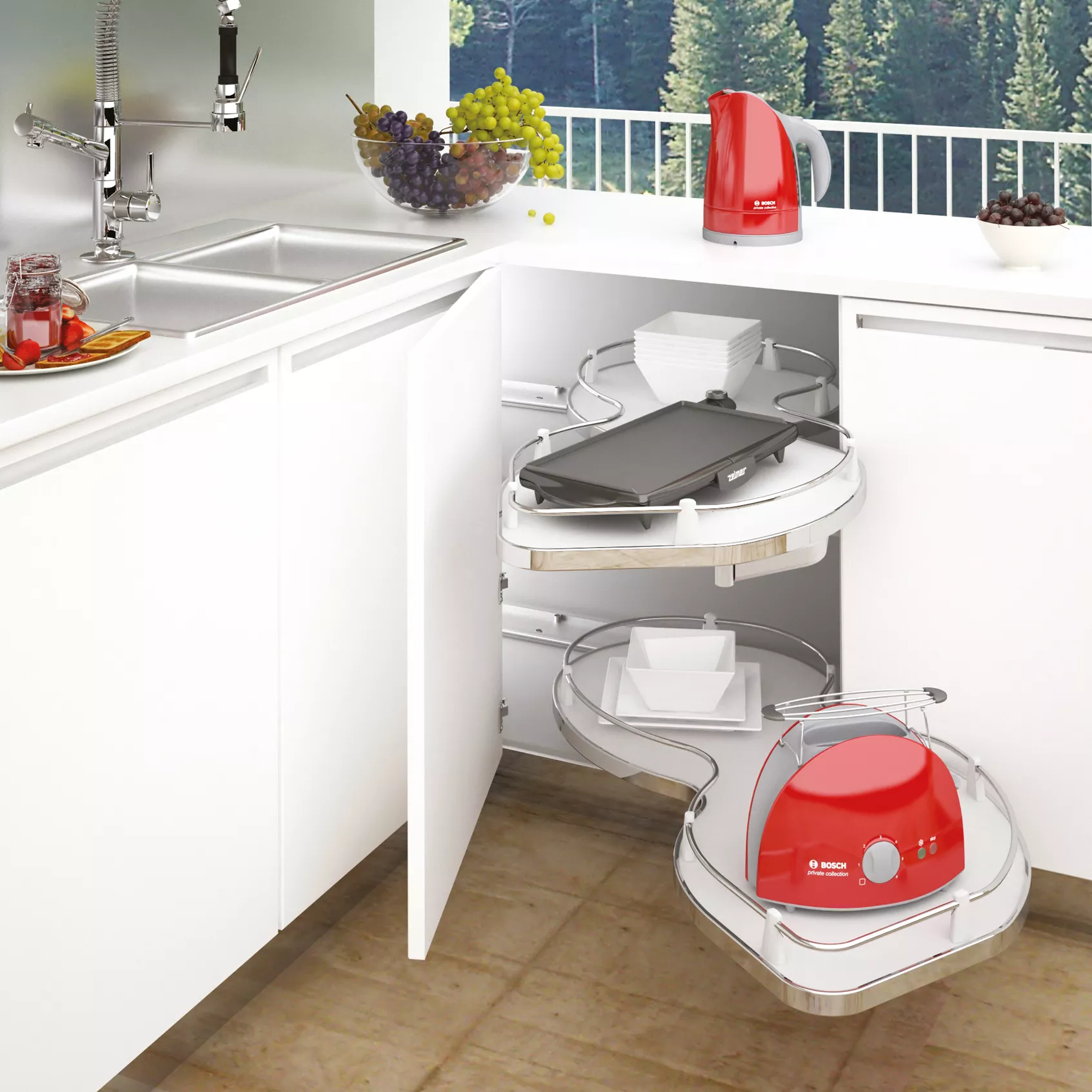 Chrome Effect Pull-out Storage Universal Corner 1000mm Cabinet Unit (W)860mm 4 Chrome Effect Pull-out Storage Universal Corner 1000mm Cabinet Unit (W)860mm - Image 2