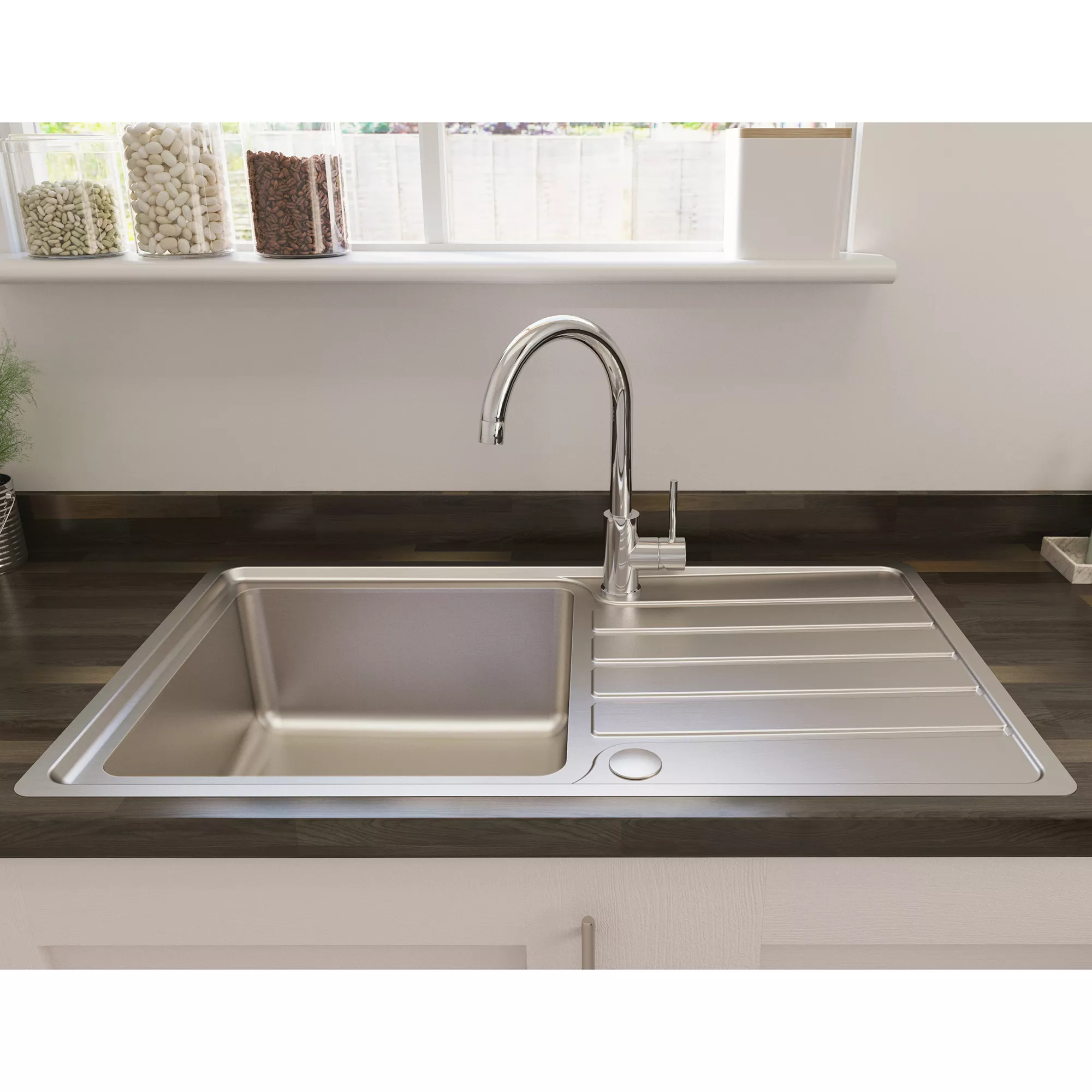 Cooke & Lewis Apollonia Brushed Silver Stainless Steel 1 Bowl Sink & Drainer 500mm X 864mm 5 Cooke & Lewis Apollonia Brushed Silver Stainless Steel 1 Bowl Sink & Drainer 500mm X 864mm - Image 3