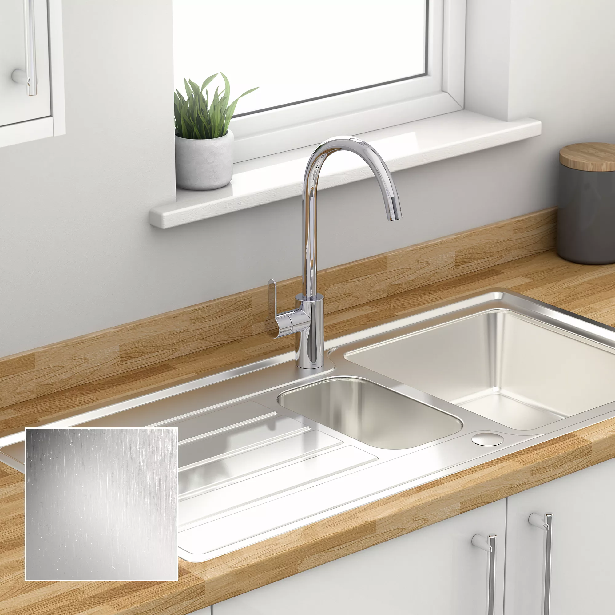 Cooke & Lewis Apollonia Grey Stainless Steel 1.5 Bowl Sink & Drainer 500mm X 1000mm 5 Cooke & Lewis Apollonia Grey Stainless Steel 1.5 Bowl Sink & Drainer 500mm X 1000mm - Image 3