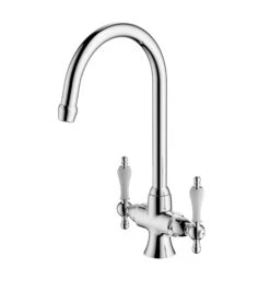 Cooke & Lewis Apsley Chrome Effect Kitchen Twin Lever Tap