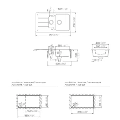 Cooke & Lewis Arber Black Composite Quartz 1.5 Bowl Sink & Drainer 500mm X 900mm -Prime Kitchen cooke lewis arber black composite quartz 1 5 bowl sink drainer 500mm x 900mm3663602900900 03bq