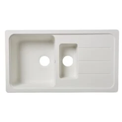 Cooke & Lewis Arber White Composite Quartz 1.5 Bowl Sink & Drainer 500mm X 900mm