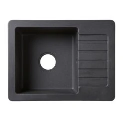 Cooke & Lewis Burnell Hand-rubbed Black Granite Composite 1 Bowl Sink & Drainer 440mm X 580mm