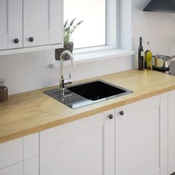 Cooke & Lewis Burnell Hand-rubbed Black Granite Composite 1 Bowl Sink & Drainer 440mm X 580mm -Prime Kitchen cooke lewis burnell hand rubbed black granite composite 1 bowl sink drainer 440mm x 580mm3663602901044 03bq