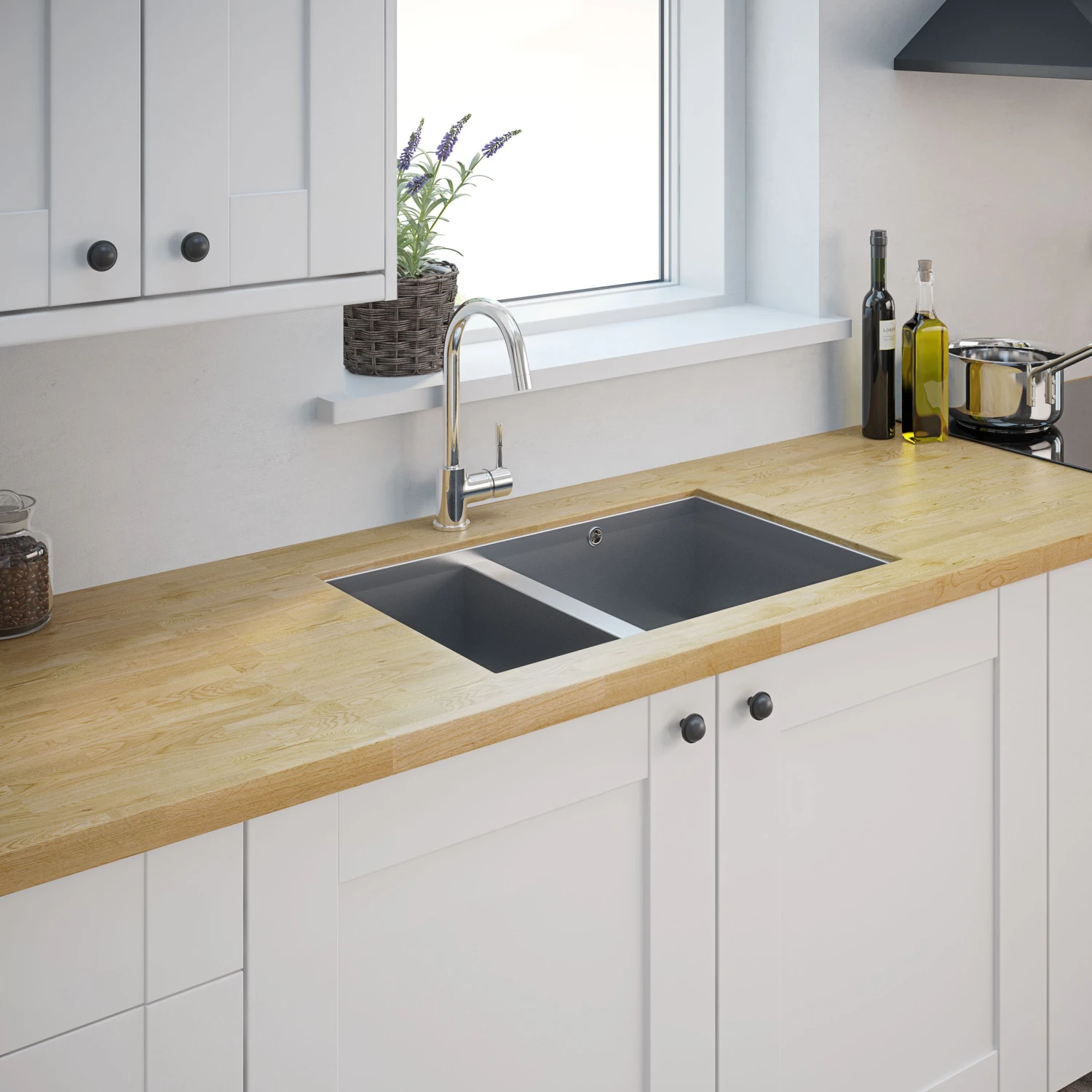 Cooke & Lewis Cajal Stainless Steel Rectangular 1.5 Bowl Sink (W)450mm 5 Cooke & Lewis Cajal Stainless Steel Rectangular 1.5 Bowl Sink (W)450mm - Image 3