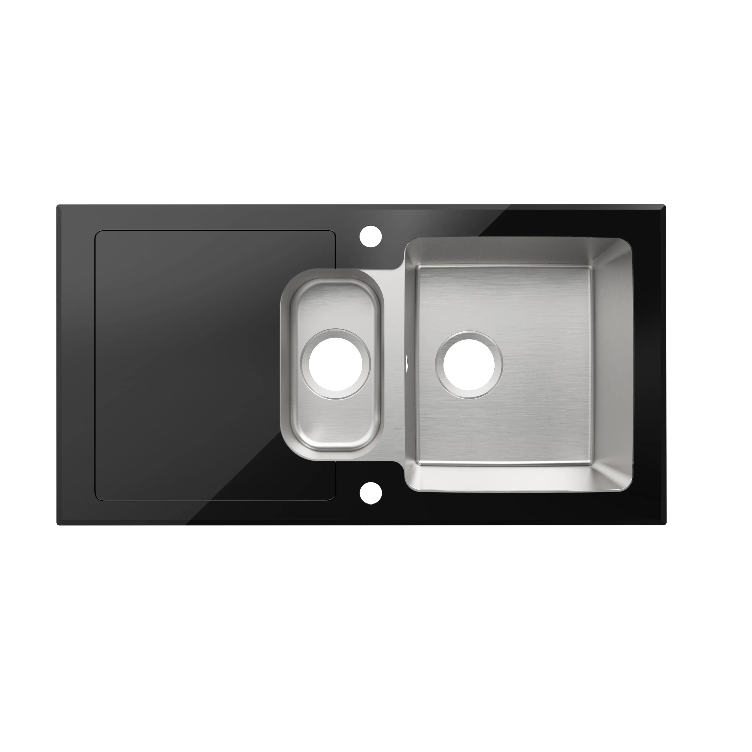 Cooke & Lewis Christianna Black Stainless Steel & Toughened Glass 1.5 Bowl Sink & Drainer 500mm X 950mm 3 Cooke & Lewis Christianna Black Stainless Steel & Toughened Glass 1.5 Bowl Sink & Drainer 500mm X 950mm