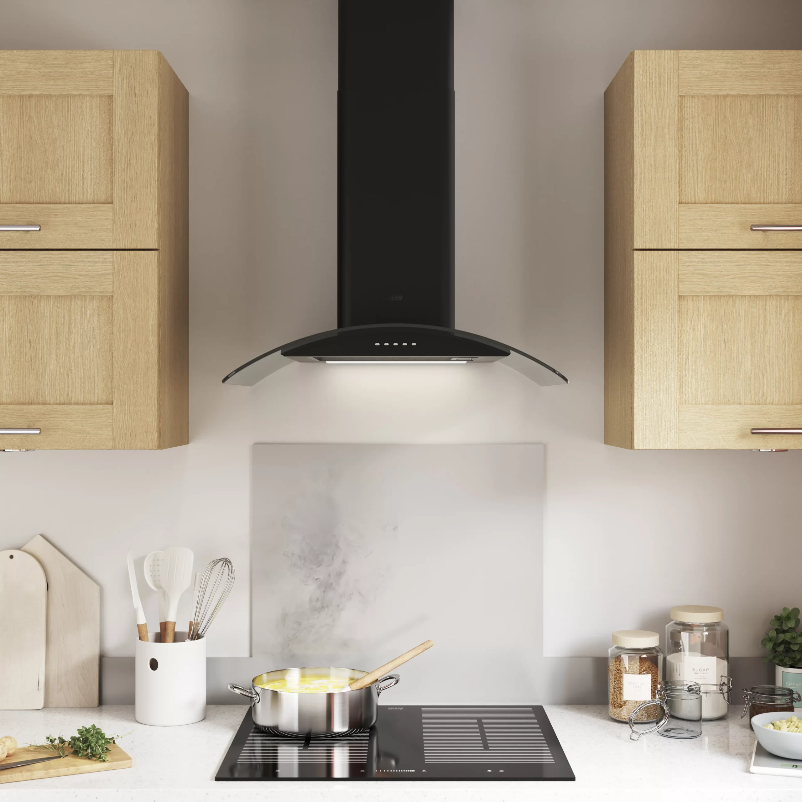 Cooke & Lewis CLCGB60 Black Glass & Stainless Steel Curved Cooker Hood, (W)60cm 13 Cooke & Lewis CLCGB60 Black Glass & Stainless Steel Curved Cooker Hood, (W)60cm - Image 11
