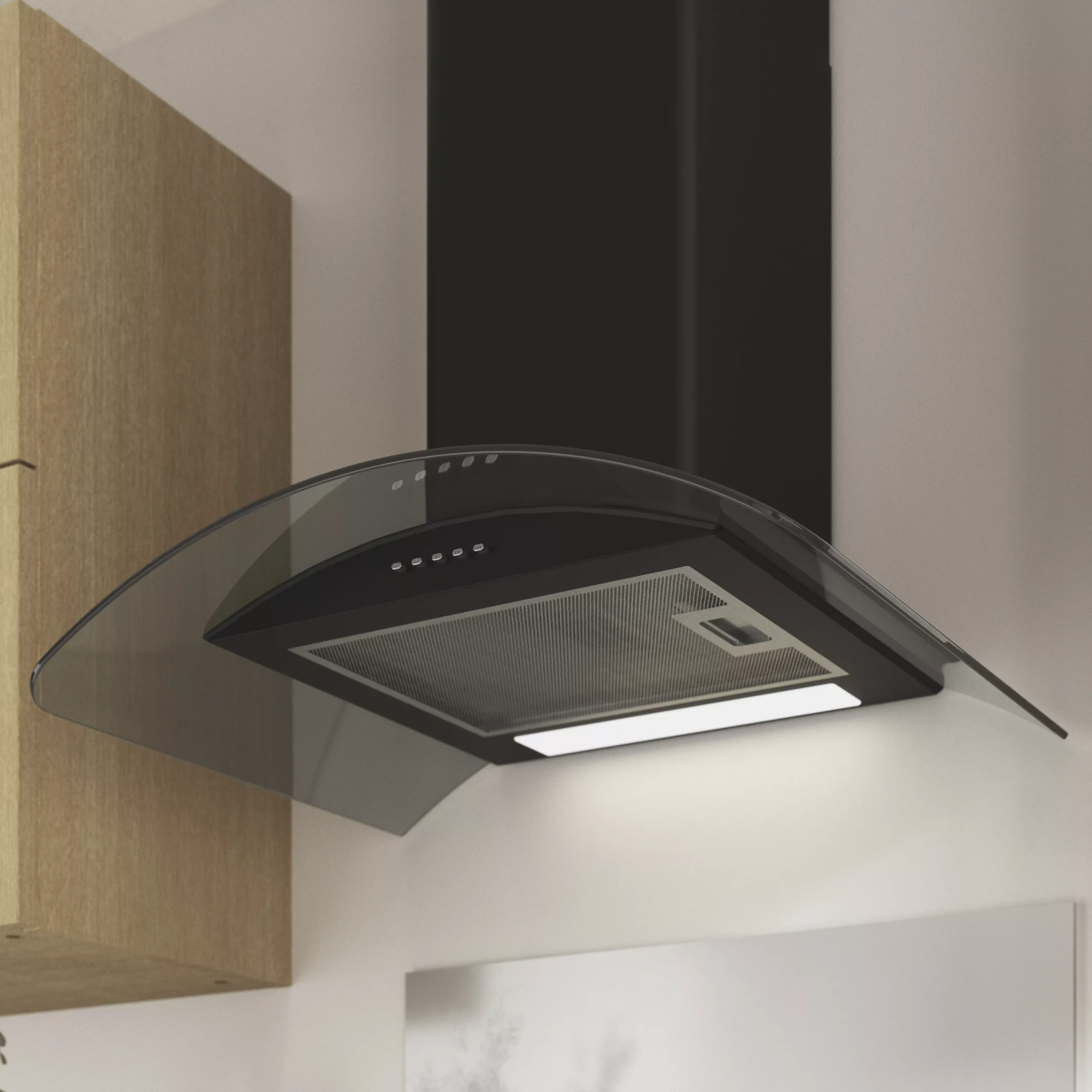 Cooke & Lewis CLCGB60 Black Glass & Stainless Steel Curved Cooker Hood, (W)60cm 10 Cooke & Lewis CLCGB60 Black Glass & Stainless Steel Curved Cooker Hood, (W)60cm - Image 8