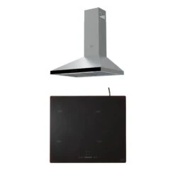 Cooke & Lewis CLIND60ERF / CL60CHRF Black Glass & Stainless Steel Integrated Hob & Cooker Hood Pack