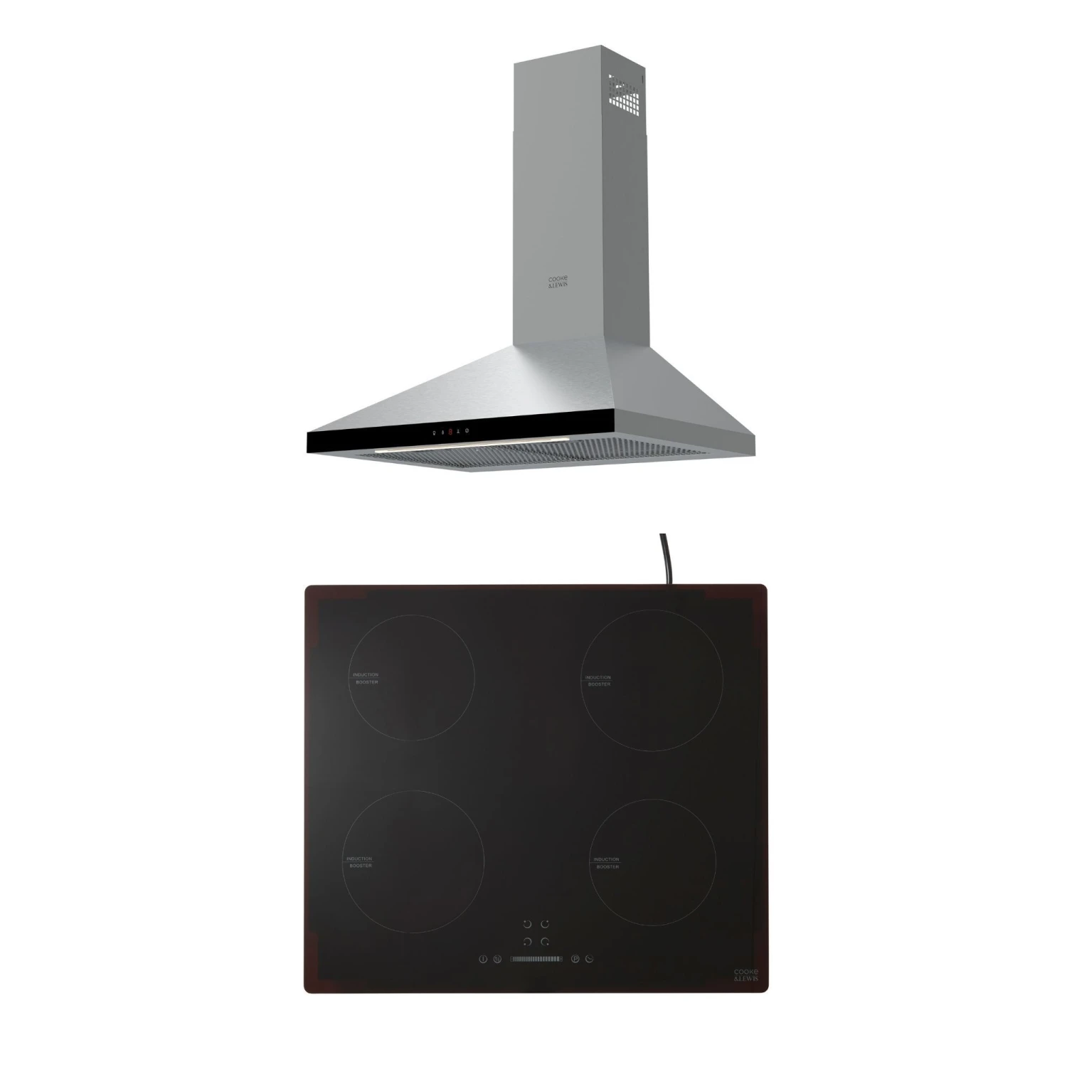 Cooke & Lewis CLIND60ERF / CL60CHRF Black Glass & Stainless Steel Integrated Hob & Cooker Hood Pack 3 Cooke & Lewis CLIND60ERF / CL60CHRF Black Glass & Stainless Steel Integrated Hob & Cooker Hood Pack