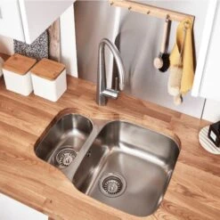 Cooke & Lewis Foucault Inox Stainless Steel Square 1.5 Bowl Sink (W)456mm -Prime Kitchen cooke lewis foucault inox stainless steel square 1 5 bowl sink w 456mm3663602481881 05i