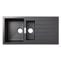 Cooke & Lewis Galvani Black Composite Quartz 1.5 Bowl Sink & Drainer 500mm X 1000mm