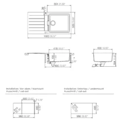 Cooke & Lewis Galvani Black Composite Quartz 1 Bowl Sink & Drainer 500mm X 1000mm -Prime Kitchen cooke lewis galvani black composite quartz 1 bowl sink drainer 500mm x 1000mm3663602901051 02bq