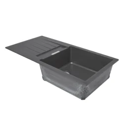 Cooke & Lewis Galvani Polished Grey Composite Quartz 1 Bowl Sink & Drainer 500mm X 1000mm -Prime Kitchen cooke lewis galvani polished grey composite quartz 1 bowl sink drainer 500mm x 1000mm3663602901266 01c