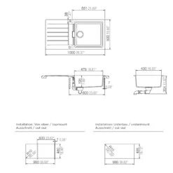 Cooke & Lewis Galvani Polished Grey Composite Quartz 1 Bowl Sink & Drainer 500mm X 1000mm -Prime Kitchen cooke lewis galvani polished grey composite quartz 1 bowl sink drainer 500mm x 1000mm3663602901266 04bq