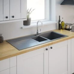 Cooke & Lewis Ising Grey Resin 1.5 Bowl Sink & Drainer 500mm X 1000mm -Prime Kitchen cooke lewis ising grey resin 1 5 bowl sink drainer 500mm x 1000mm3663602901204 03bq