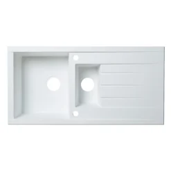 Cooke & Lewis Ising White Resin 1.5 Bowl Sink & Drainer 500mm X 1000mm