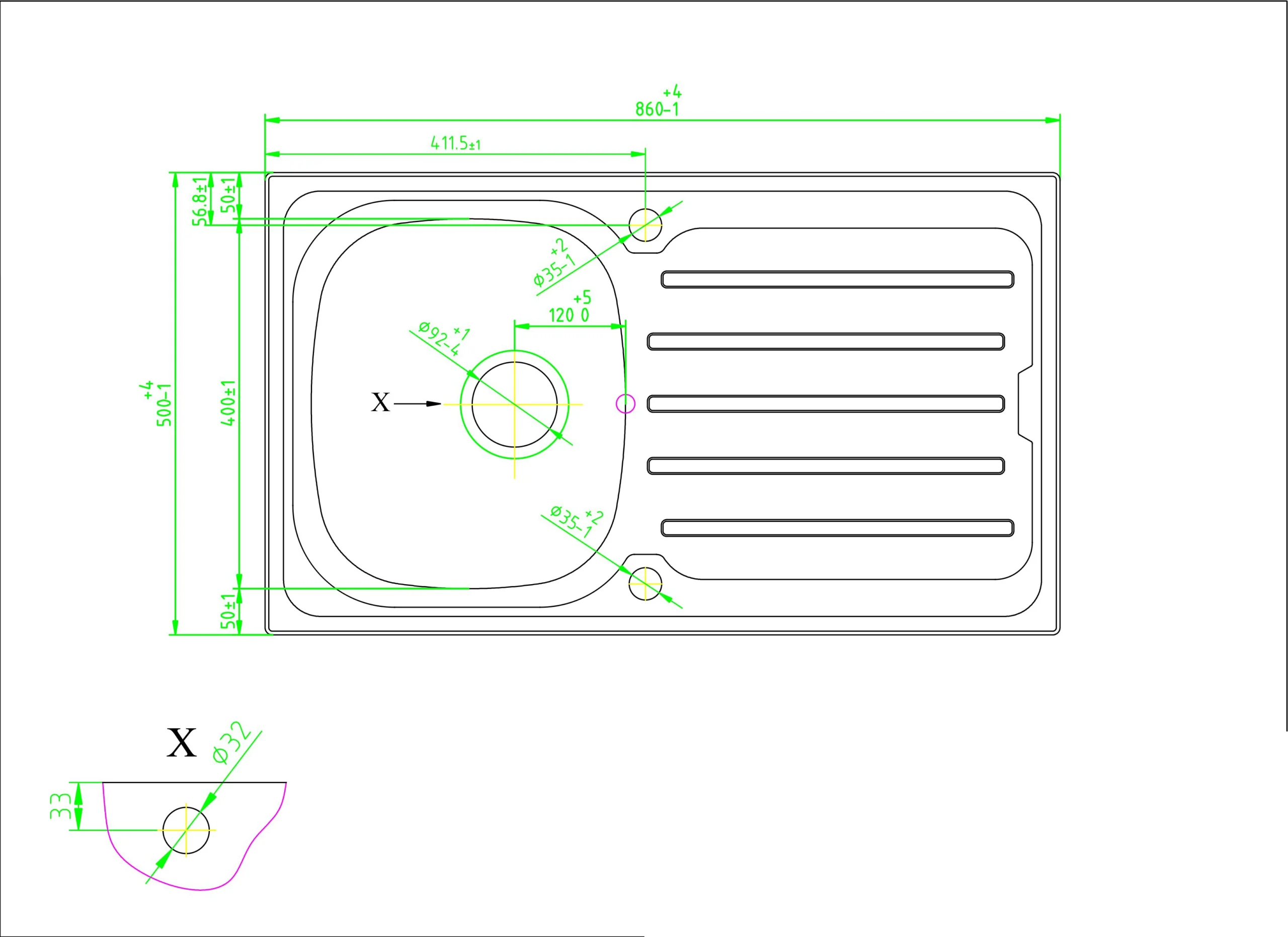 Cooke & Lewis Nakaya Linen Inox Stainless Steel 1 Bowl Sink & Drainer 500mm X 860mm 5 Cooke & Lewis Nakaya Linen Inox Stainless Steel 1 Bowl Sink & Drainer 500mm X 860mm - Image 3