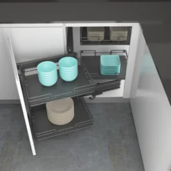 Corner Cabinet Orion Grey Soft-close LH Pull-out Storage, (H)613mm (W)1000mm -Prime Kitchen corner cabinet orion grey soft close lh pull out storage h 613mm w 1000mm8010880013030 01i