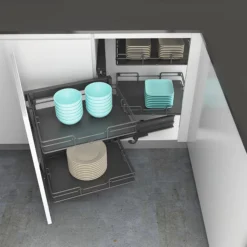 Corner Cabinet Orion Grey Soft-close LH Pull-out Storage, (H)613mm (W)1000mm -Prime Kitchen corner cabinet orion grey soft close lh pull out storage h 613mm w 1000mm8010880013030 01i bq