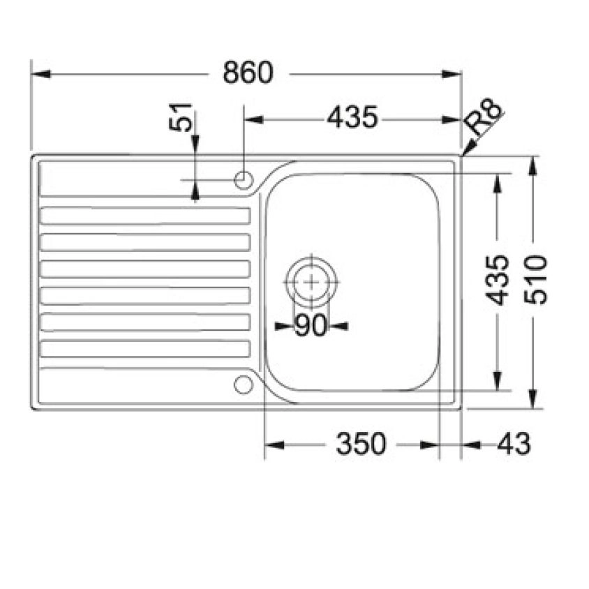 Franke Ascona Polished Stainless Steel 1 Bowl Sink & Drainer 510mm X 860mm 6 Franke Ascona Polished Stainless Steel 1 Bowl Sink & Drainer 510mm X 860mm - Image 4
