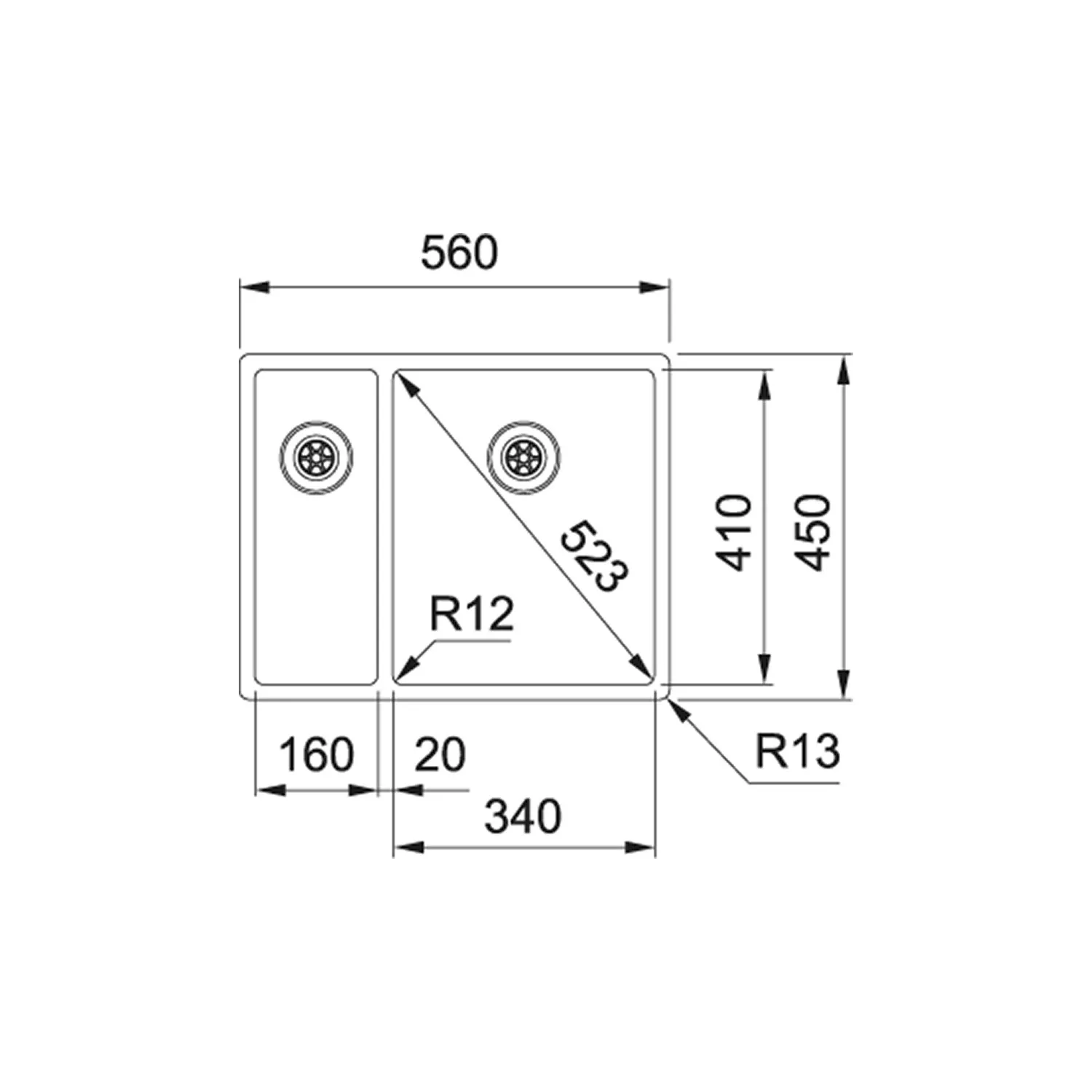 Franke Bari Stainless Steel Rectangular 1.5 Bowl Kitchen Sink (W)450mm 4 Franke Bari Stainless Steel Rectangular 1.5 Bowl Kitchen Sink (W)450mm - Image 2