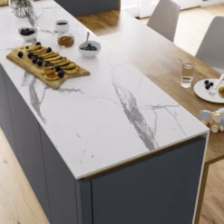GoodHome 12mm Nepeta Matt White Marble Effect Paper & Resin Square Edge Kitchen Worktop, (L)3000mm -Prime Kitchen goodhome 12mm nepeta matt white marble effect paper resin square edge kitchen worktop l 3000mm5059340483245 01i