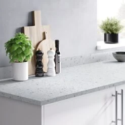 GoodHome 22mm Algiata Matt Grey Terrazzo Effect Chipboard & Laminate Square Edge Kitchen Worktop, (L)3000mm -Prime Kitchen goodhome 22mm algiata matt grey terrazzo effect chipboard laminate square edge kitchen worktop l 3000mm3663602482567 01i bq