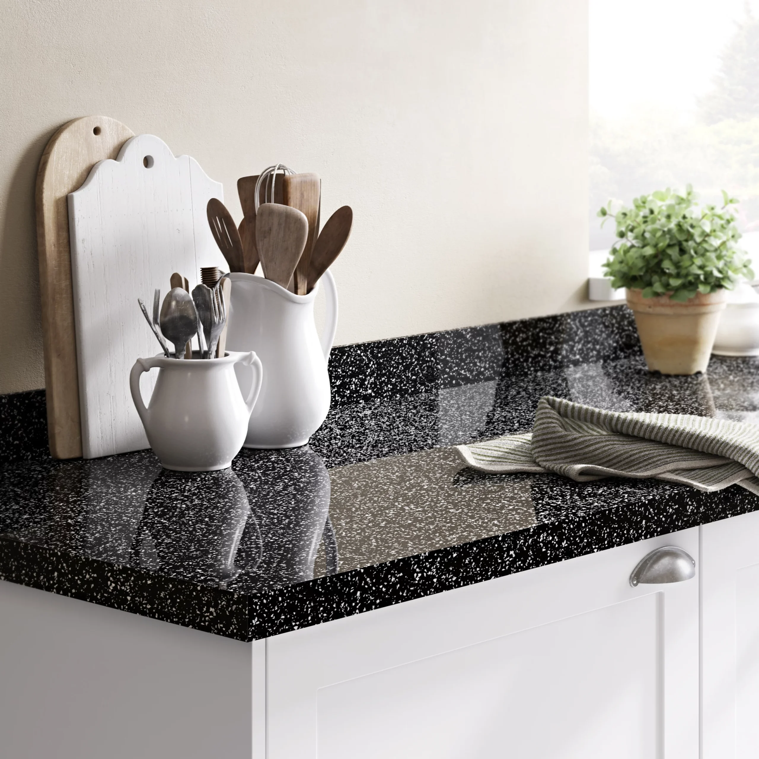 GoodHome 38mm Berberis Gloss Black Star Effect Laminate & Particle Board Square Edge Kitchen Breakfast Bar, (L)2000mm 5 GoodHome 38mm Berberis Gloss Black Star Effect Laminate & Particle Board Square Edge Kitchen Breakfast Bar, (L)2000mm - Image 3