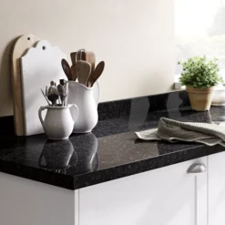 GoodHome 38mm Kabsa Gloss Black Granite Effect Laminate & Particle Board Post-formed Kitchen Breakfast Bar, (L)2000mm -Prime Kitchen goodhome 38mm kabsa gloss black granite effect laminate particle board post formed kitchen breakfast bar l 2000mm3663602635925 01i bq