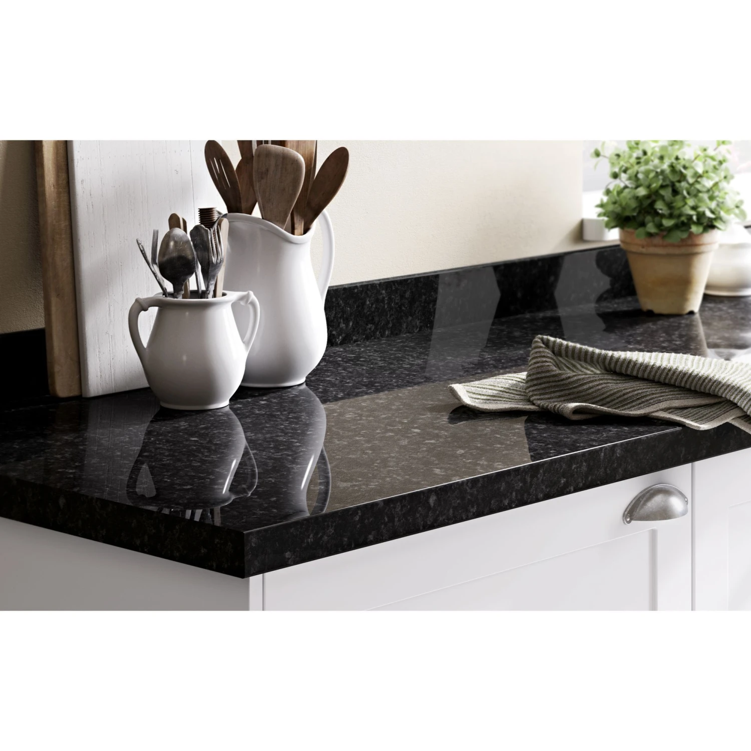 GoodHome 38mm Kabsa Gloss Black Granite Effect Laminate Post-formed Kitchen Worktop, (L)3000mm 6 GoodHome 38mm Kabsa Gloss Black Granite Effect Laminate Post-formed Kitchen Worktop, (L)3000mm - Image 4