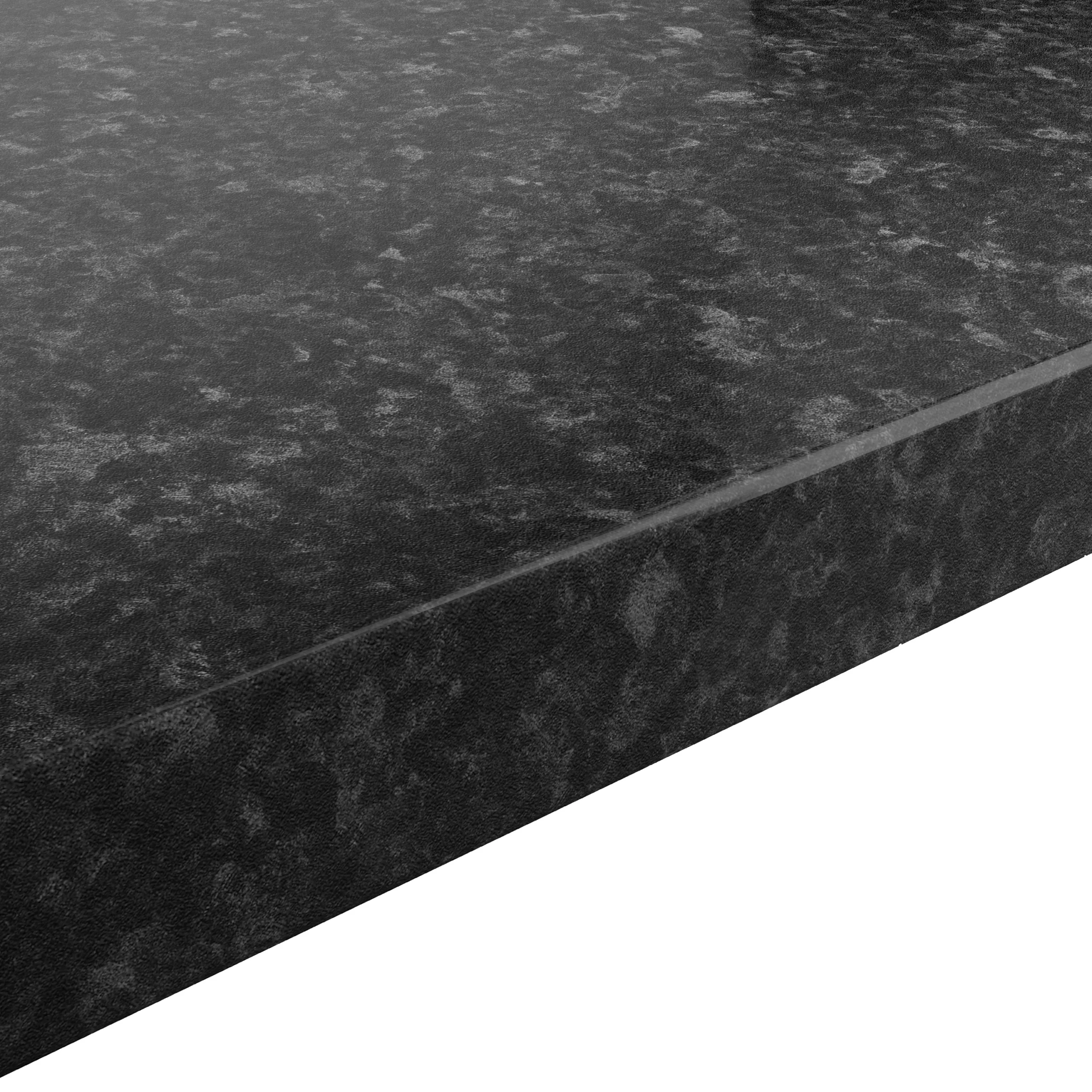 GoodHome 38mm Kabsa Gloss Black Granite Effect Laminate Post-formed Kitchen Worktop, (L)3000mm 3 GoodHome 38mm Kabsa Gloss Black Granite Effect Laminate Post-formed Kitchen Worktop, (L)3000mm