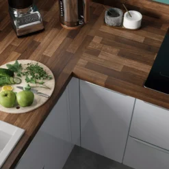 GoodHome 38mm Kabsa Matt Walnut Effect Chipboard & Laminate Post-formed Kitchen Worktop, (L)3000mm -Prime Kitchen goodhome 38mm kabsa matt walnut effect chipboard laminate post formed kitchen worktop l 3000mm5059340251752 01i