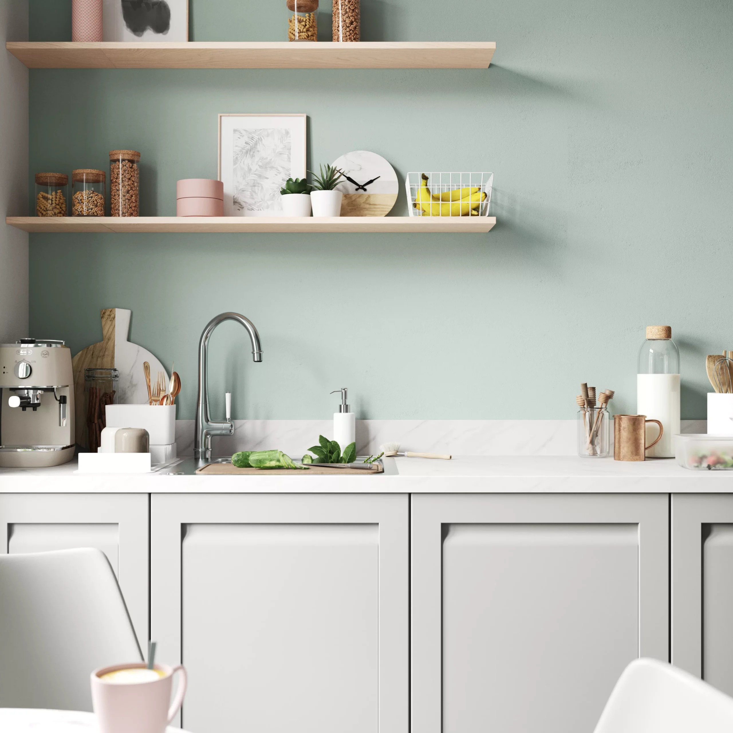 GoodHome 38mm Kala Matt White Marble Effect Chipboard & Laminate Square Edge Kitchen Worktop, (L)3000mm 5 GoodHome 38mm Kala Matt White Marble Effect Chipboard & Laminate Square Edge Kitchen Worktop, (L)3000mm - Image 3