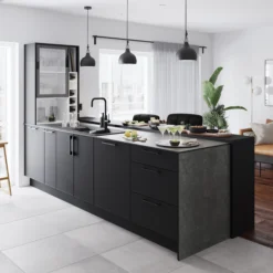 GoodHome 38mm Super Matt Black Chipboard & Laminate Square Edge Kitchen Worktop, (L)3000mm -Prime Kitchen goodhome 38mm super matt black chipboard laminate square edge kitchen worktop l 3000mm3663602635772 05i