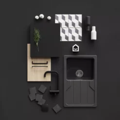 GoodHome 38mm Super Matt Black Chipboard & Laminate Square Edge Kitchen Worktop, (L)3000mm -Prime Kitchen goodhome 38mm super matt black chipboard laminate square edge kitchen worktop l 3000mm5059340441276 06i