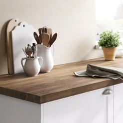 GoodHome 40mm Hinita Stained Dark Wood Effect Solid Oak Square Edge Kitchen Island Worktop, (L)1800mm -Prime Kitchen goodhome 40mm hinita stained dark wood effect solid oak square edge kitchen island worktop l 1800mm3663602636113 21i