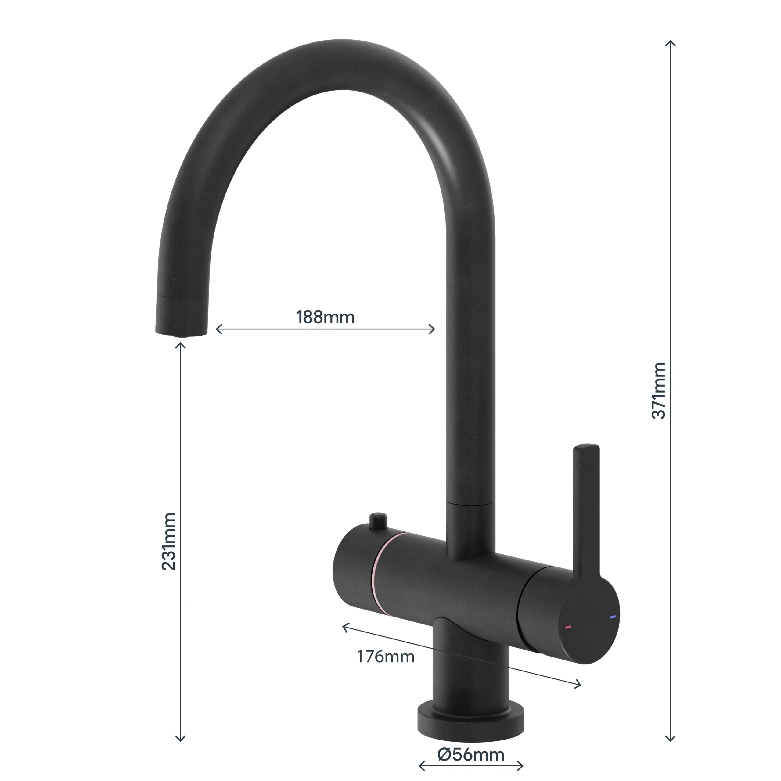 GoodHome Aji Matt Black Boiling Water Tap 18 GoodHome Aji Matt Black Boiling Water Tap - Image 16