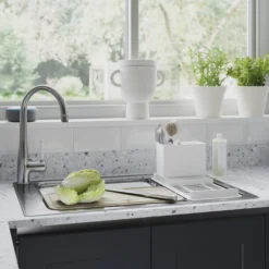 GoodHome Algiata Grey Terrazzo Effect Laminate Upstand (L)3000mm -Prime Kitchen goodhome algiata grey terrazzo effect laminate upstand l 3000mm3663602482574 01i