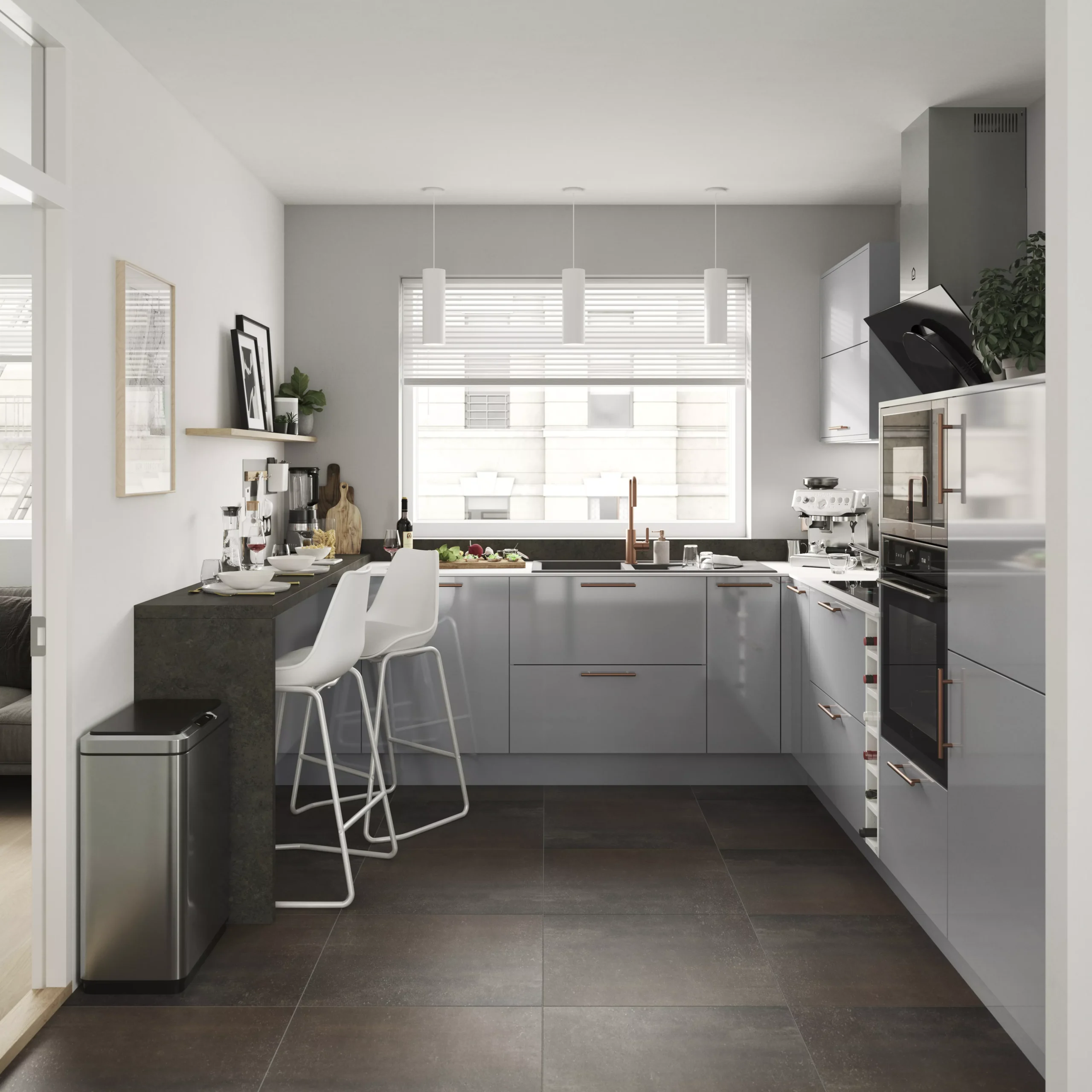 GoodHome Alisma Innovo Handleless High Gloss Light Grey Slab Standard Corner Post, (W)34mm (H)715mm 4 GoodHome Alisma Innovo Handleless High Gloss Light Grey Slab Standard Corner Post, (W)34mm (H)715mm - Image 2