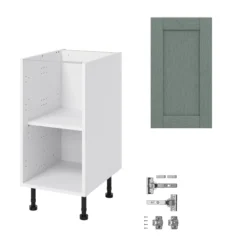 GoodHome Alpinia Matt Green Painted Wood Effect Shaker Base Kitchen Cabinet (W)400mm (H)720mm -Prime Kitchen goodhome alpinia matt green painted wood effect shaker base kitchen cabinet w 400mm h 720mm5059340701653 07c bq