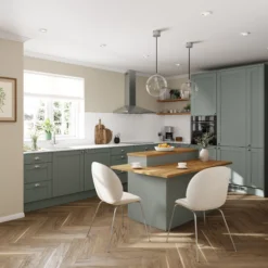 GoodHome Alpinia Matt Green Painted Wood Effect Shaker Standard End Panel (H)2010mm (W)570mm, Pair -Prime Kitchen goodhome alpinia matt green painted wood effect shaker standard end panel h 2010mm w 570mm pair5059340147048 02i