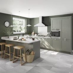 GoodHome Alpinia Matt Green Painted Wood Effect Shaker Tall Larder Cabinet Door (W)300mm (H)1467mm (T)18mm -Prime Kitchen goodhome alpinia matt green painted wood effect shaker tall larder cabinet door w 300mm h 1467mm t 18mm5059340147093 21i