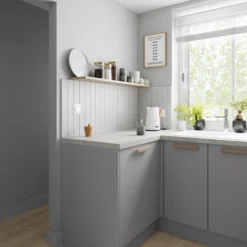 GoodHome Balsamita Matt Grey Slab Drawerline Cabinet Door, (W)400mm (H)715mm (T)16mm -Prime Kitchen goodhome balsamita matt grey slab drawerline cabinet door w 400mm h 715mm t 16mm5059340670065 04i