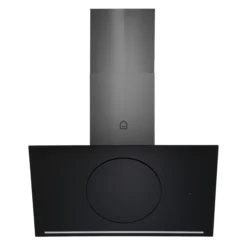 GoodHome Bamia GHAGRO90 Black Glass Round Angled Cooker Hood, (W)90cm -Prime Kitchen goodhome bamia ghagro90 black glass round angled cooker hood w 90cm3663602434313 02c bq